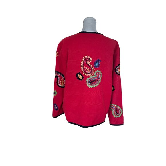 Vintage Allure Red Paisley Embroidered Button Up Jacket XL Wearable Art Shacket - Picture 8 of 11